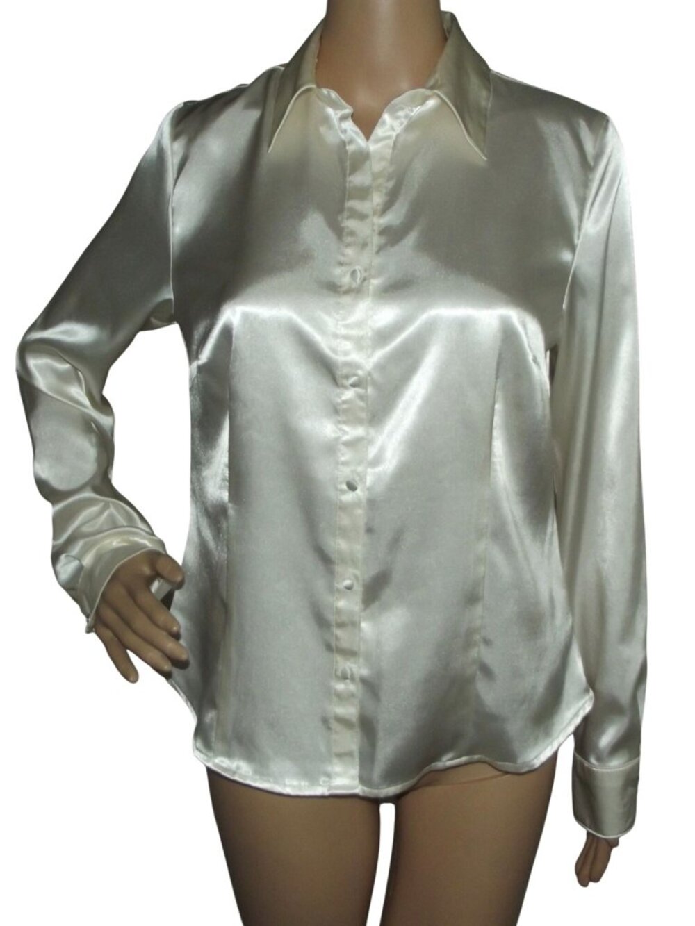 George Shirt Womens Size Small (4-6) Ivory Satin Button Down Long Sleeve